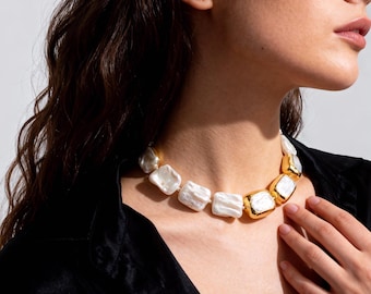 Natural white baroque pearls with Rimmed pearls Necklace,Handmade Necklace,Gift for Her