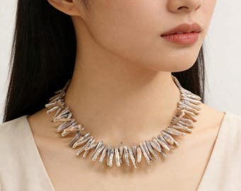 Unique Stick Pearl Choker: Handmade Freshwater Pearl Necklace