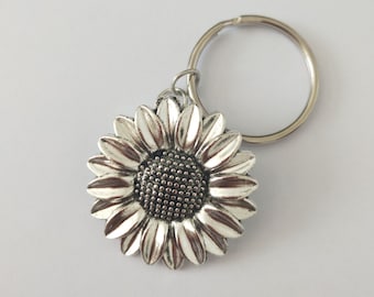 Sunflower keychain, Sliver keychain,Flower keychain,Encourage keychain,Gift for her,Birthday gift,Garden gift