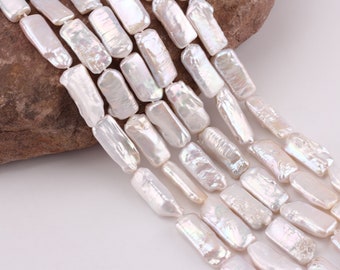 Natural Biwa Freshwater Pearls, Long White Irregular Pearl Beads, Loose Pearl Strand, Handmade Beading Supplies/8-10x20-25mm-15inches--PB005