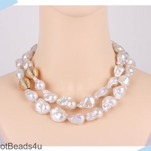 2 Layers White Baroque Pearl Necklace, Golden Clasp and Accessory, Statement Necklace, Wedding Jewelry Necklace, Gift for Mom, Gift for Her