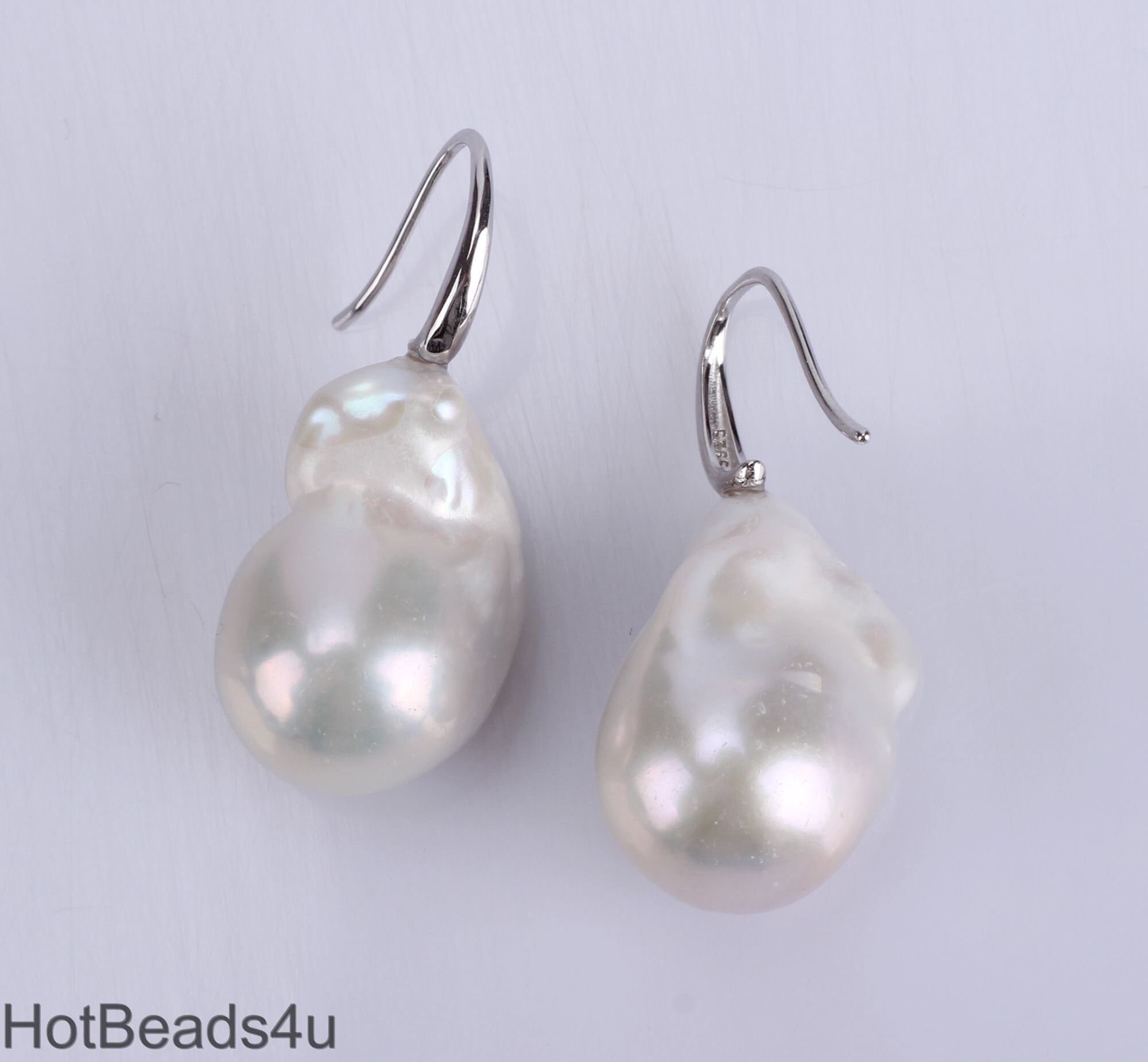 15-18x21-24mm White Irregular Baroque Pearl Earrings,natural
