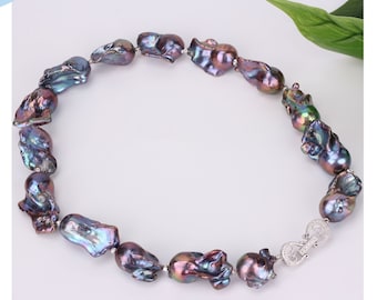 Gorgeous Peacock Black Baroque Pearl Necklace, Natural Pearl Necklace, Large Irregular Pearl Necklace,Freshwater Pearl Necklace,Perfect Gift