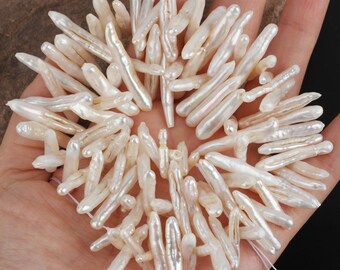 Irregular Stick Pearls, Natural White Reborn Freshwater Pearls, Long Pearls, Bulk Pearl Supplies, Wedding Jewelry Making--3-4x16-30mm/ZS0011