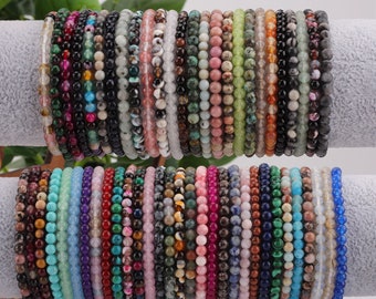 4mm Elastic Gemstone/Jade/Turquoise/Agate Bead Bracelet, Handmade Bracelet, Healing Stretch Bracelet, Round Gemstone Bracelet, Gift For Her