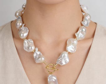 Elegant White Baroque Pearl Necklace,Bracelet,Earrings,Flat Golden Spacer Beads Necklace,Baroque Pearl Pendent,Wedding Jewelry-YH2002-11 New