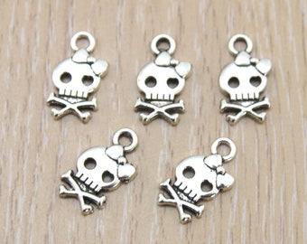 20pcs --9x15mm Skull Pendant Beads,Halloween Skeleton Charms,Antique Silver Tone Charms Pendant,Jewelry Supplies