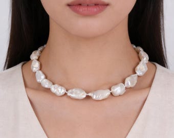 Baroque Pearl Necklace: Genuine Freshwater Pearl, Bridal Jewelry