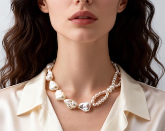 Baroque Pearl Bow Necklace, Handmade Pearl Bow Knot Choker, Wedding or Graduation Gift for Women