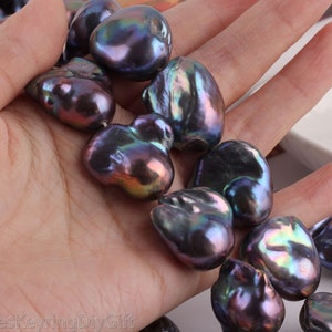 19-20x25mm Black Baroque Pearl Beads, Large Freshwater Cultured  Fireballs Pearls, Beautiful Pearls, Perfect Gift For Her, 16inches-YHZ003-4