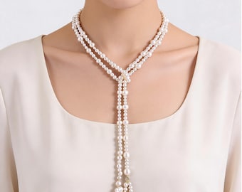 45 Inches/natural Pearl Necklace, Extra Long Layed Pearl Necklace