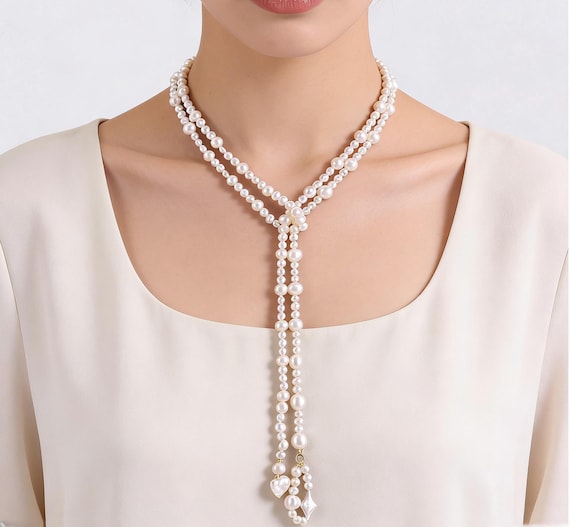 45 Inches/natural Pearl Necklace, Extra Long Layed Pearl Necklace
