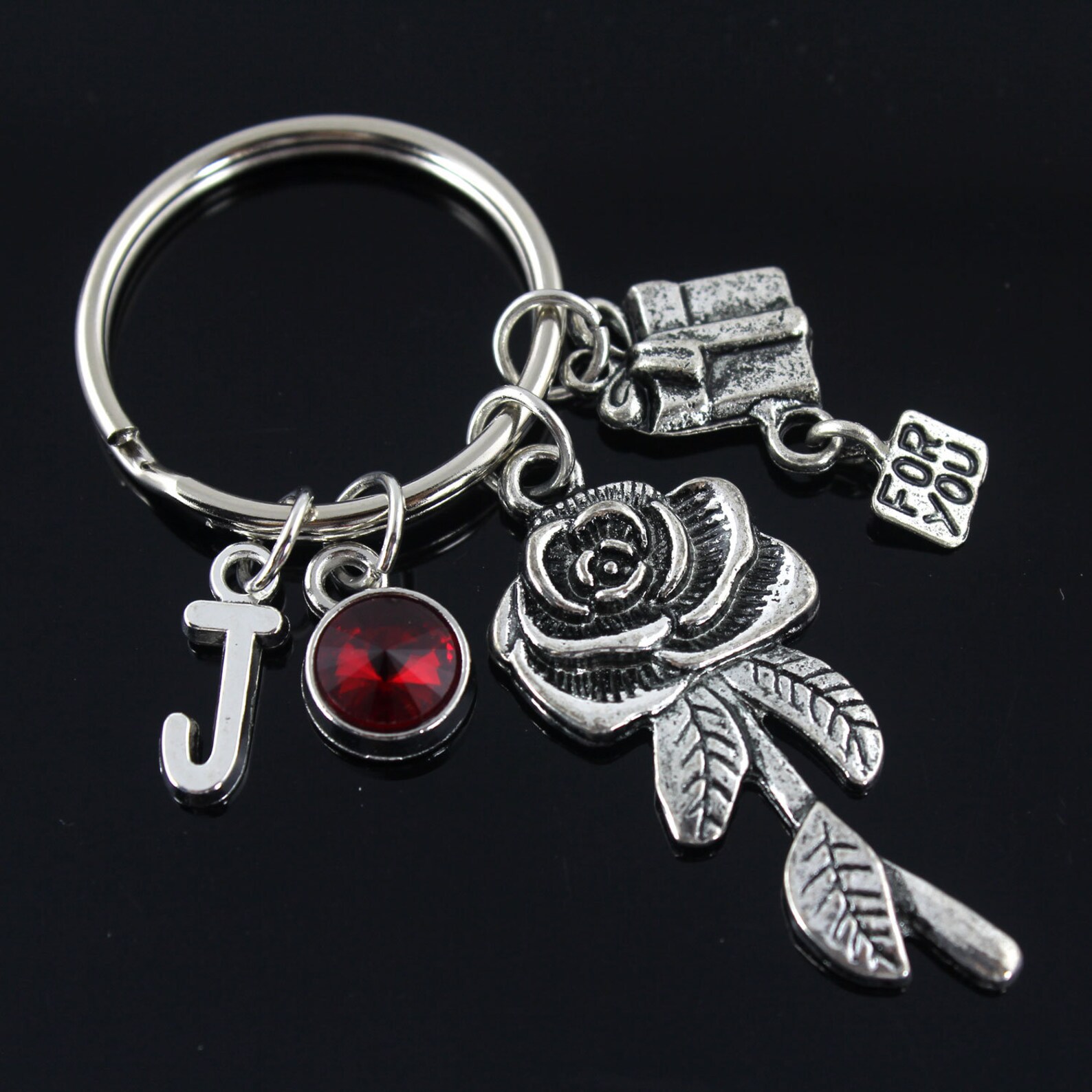 Rose Keychainflower Keychain Personalized Keychaingift Box Etsy
