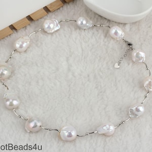 Collar elegante de perlas barrocas blancas de 12-15 x 15-18 mm, collar de perlas bola de fuego nucleadas, collar minimalista, collar de novia - YHZ002-12