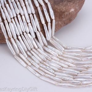 High luster Long White Biwa Stick Pearl Beads,Natural Genuine Loose Freshwater Pearl,wholesale beads,Wedding Pearl-15.5inches15pcs-PB006-9