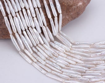 High luster Long White Biwa Stick Pearl Beads,Natural Genuine Loose Freshwater Pearl,wholesale beads,Wedding Pearl-15.5inches15pcs-PB006-9
