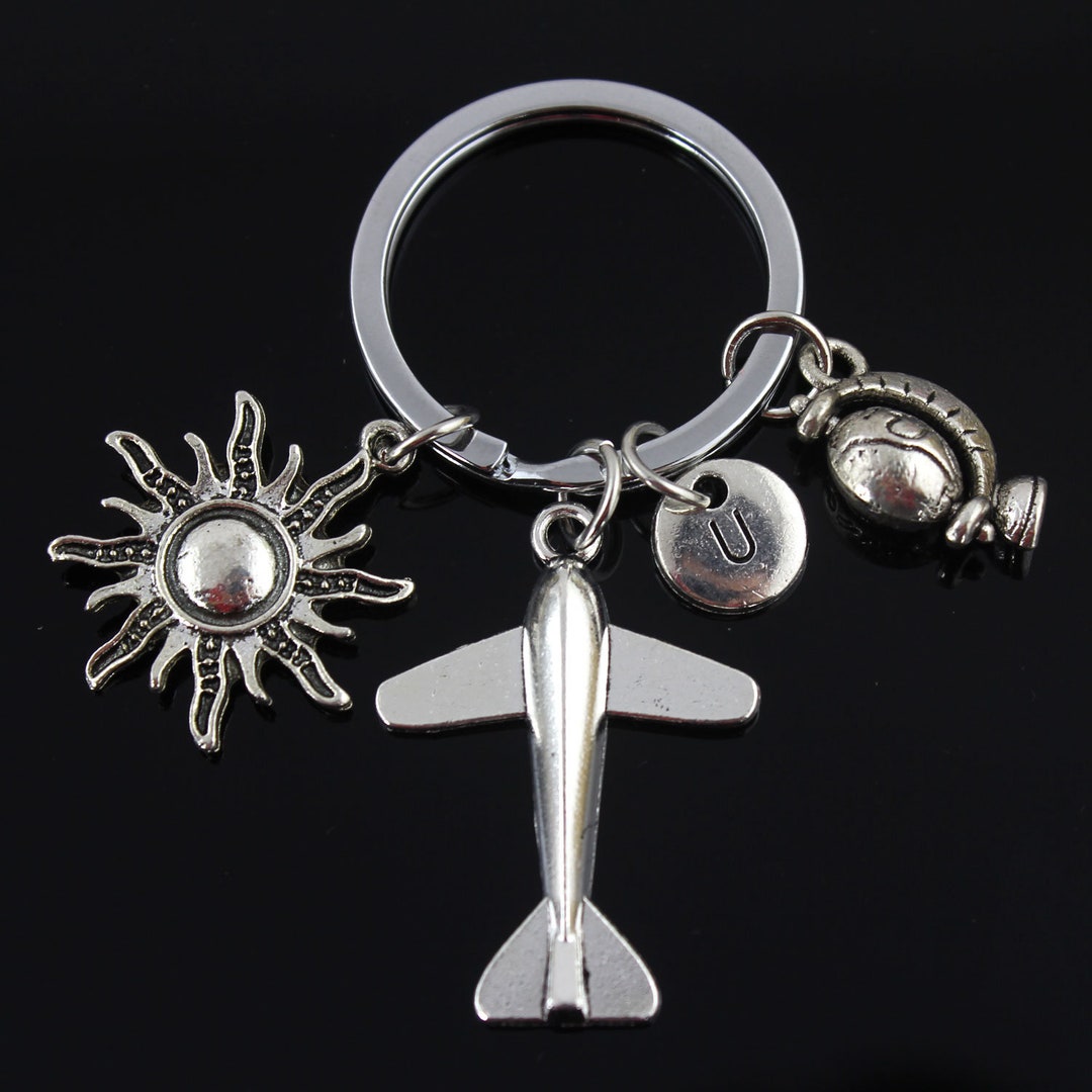 Map of the World Keychainairplane Keychain With Sun Etsy