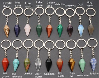 Porte-clés à colonne hexagonale, porte-clés en pierre précieuse, porte-clés en cristal, porte-clés en cristal de pierre véritable, porte-clés en pierre de guérison, porte-clés cadeau-YF2201