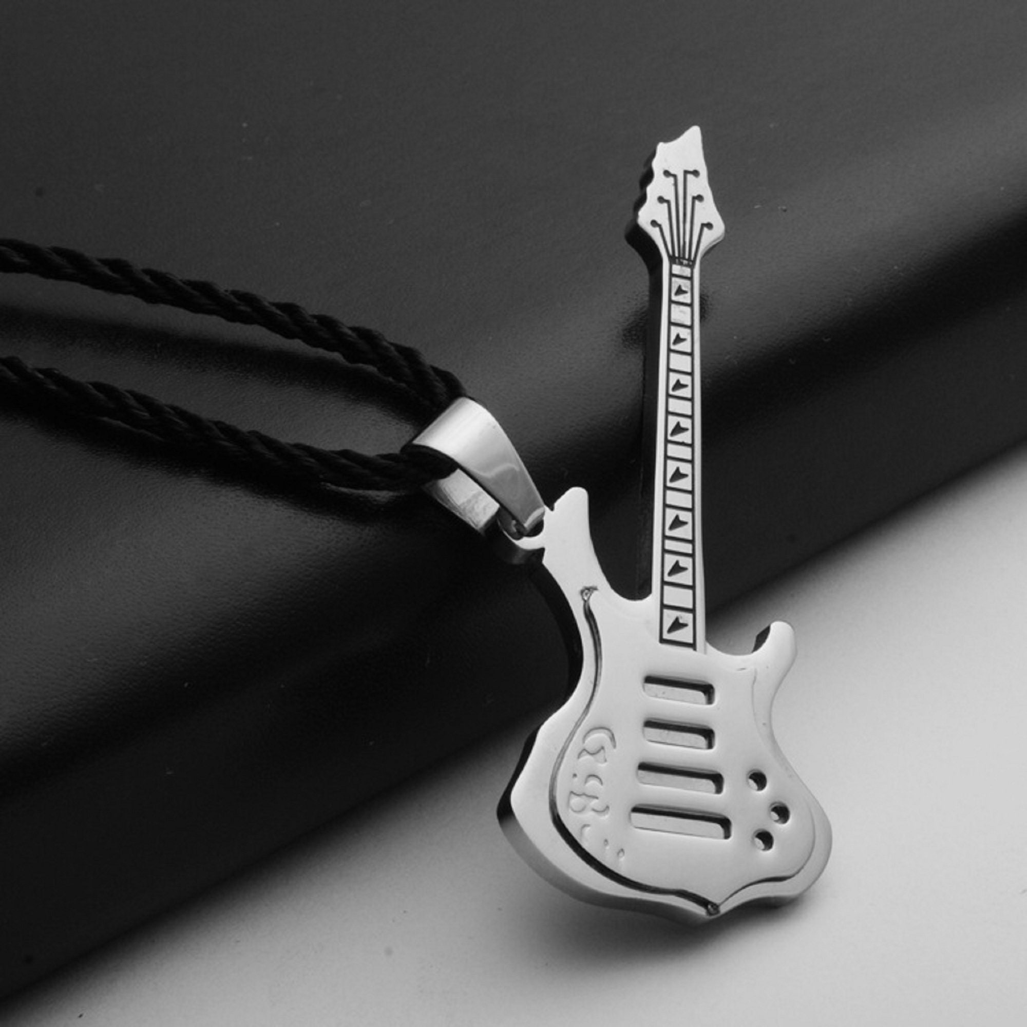 Guitar Necklace Stainless Steel Guitarrock Guitar Music Etsy