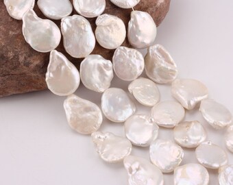 Natural White Irregular Shape Pearls, Flat Coin Pearls, Teardrop Pearls, Wedding Jewelry Making, Gift For Friend/20-22X25-30mm-14pcs-NK001-7