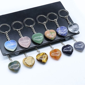 Natural Heart Crystal Stone Keychain,Gemstone Love Key Chain,Healing Crystal  Keychain,Bag Accessory,Keychain Charm,Gift For Her-YS007