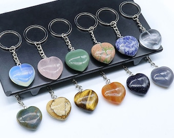 Natural Heart Crystal Stone Keychain,Gemstone Love Key Chain,Healing Crystal  Keychain,Bag Accessory,Keychain Charm,Gift For Her-YF2204