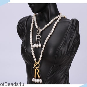 Collar con inicial de oro y plata personalizado, regalo perfecto, collar con letra de perla de agua dulce, regalo personalizado, collar de joyería, regalo para mujer/ella