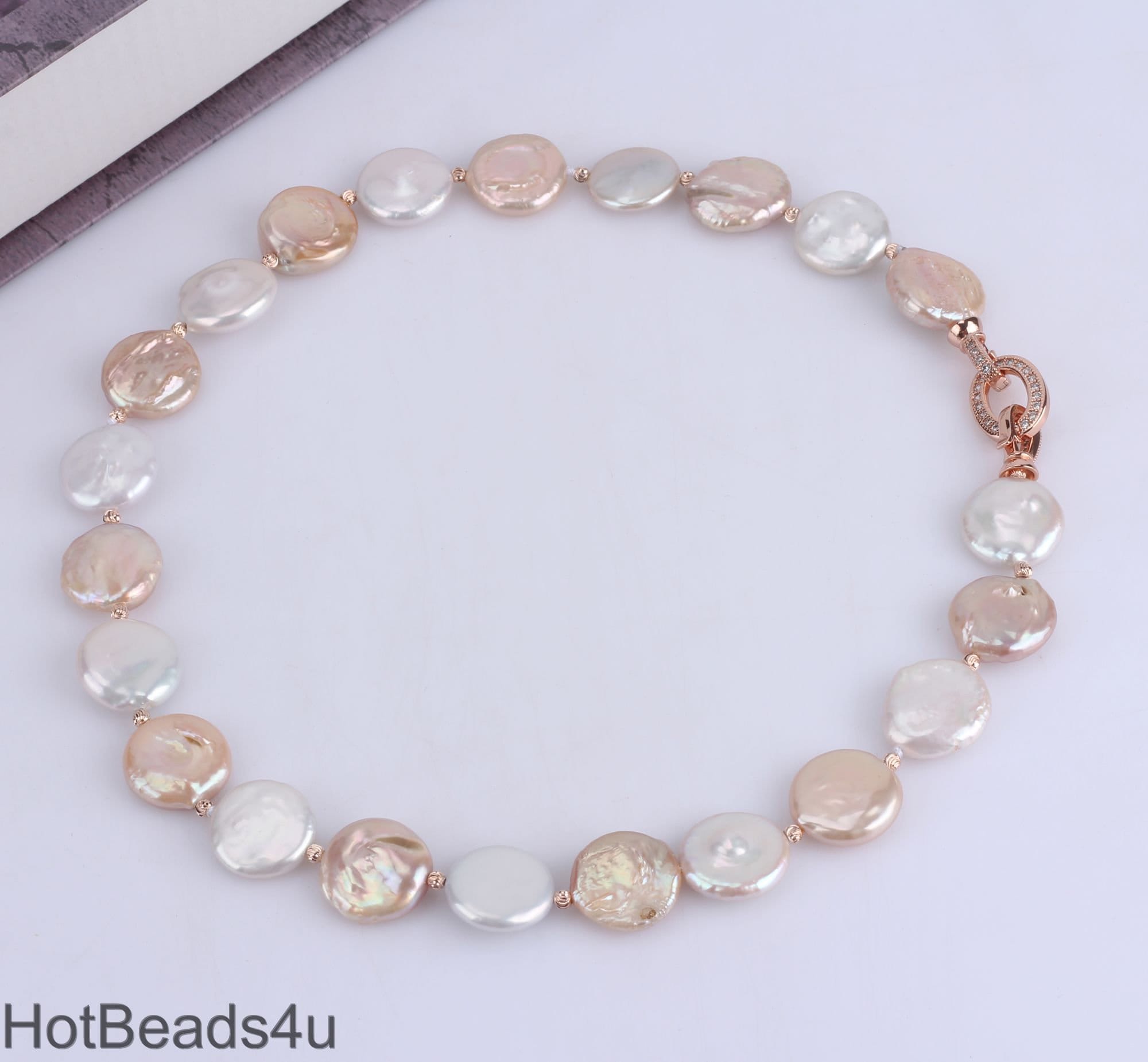 Coin Pearl Necklace: Natural Purple Freshwater Pearl, Wedding Jewelry