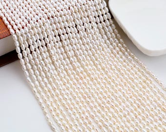 3-4mm natural white rice pearls,oval loose pearl beads,Loose Beading Supplies,for Jewelry Making, DIY ,Wholesale Pearl Supplies-XDZ008