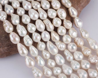 White Nucleated Pearls, Natural Baroque Pearls, Loose Pearl Supplies, Teardrop Shaped Pearls, Bridal Wedding Pearls--8-10x12-16mm/YHZ002-21