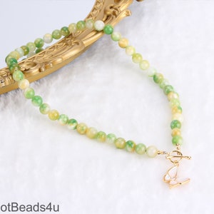 8mm Jade Necklace, Green and Yellow Mixed Color Jade Beaded Necklace, Jade Necklace for Women, Jade Jewelry, Choker Necklace, Gift for Women