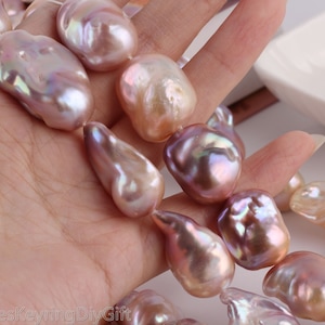 Fireball Pearls, Imperfect Shape Pink Purple Large Nucleated Baroque Pearls, Genuine Freshwater Fireball Pearl Beads--17-18x19-21mm/YHZ004-1