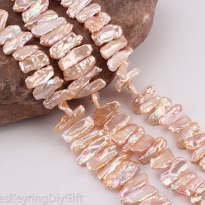 Perlas Biwa en forma de palo, color rosa suave, sueltas, auténticas perlas de agua dulce naturales, venta al por mayor, regalo DIY/8 x 20 mm - 8 x 22 mm - 47 piezas - PB003-4