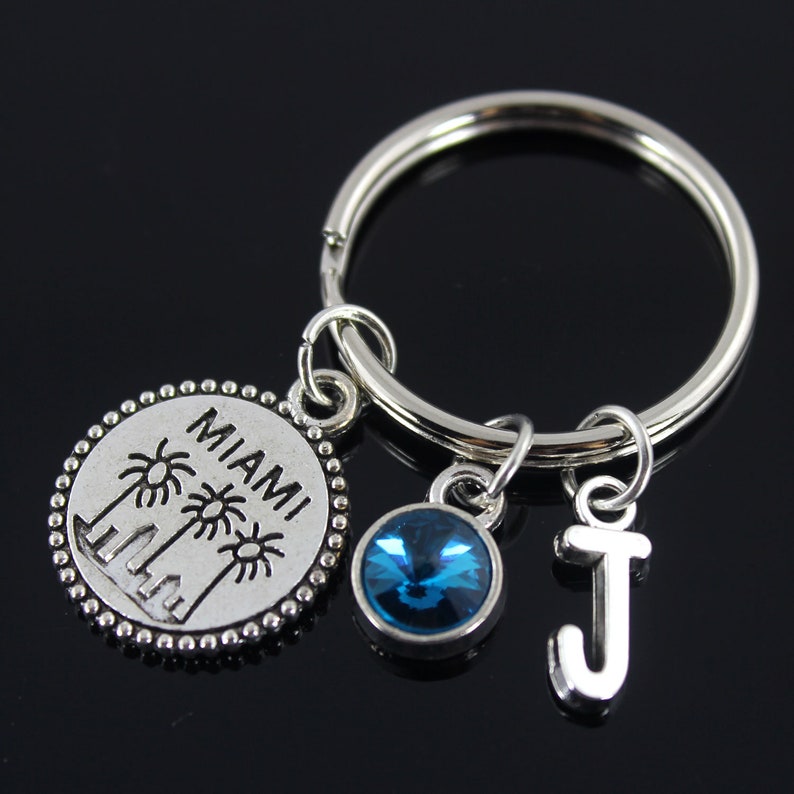 MIAMI Keychain with initialPalm Tree Keyring Palm Tree Etsy