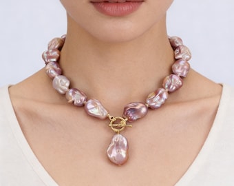 Extremely Beautiful Purple Large Fireball Baroque Necklace, Bracelet, Earrings,High Quality Purple Color Freshwater Pearls, Jewelry set