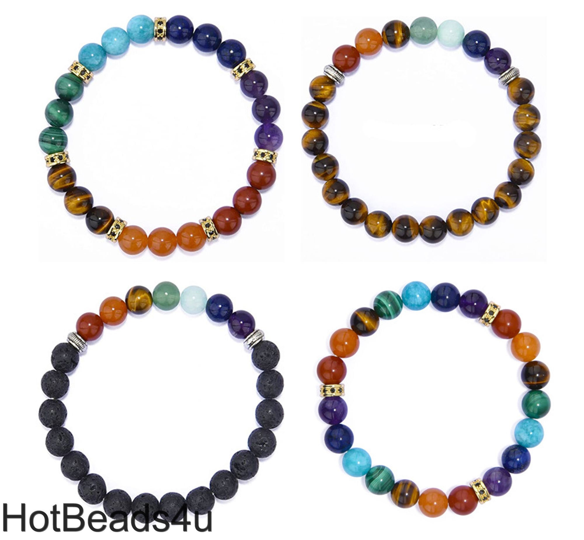 8mm Natural Stone Beaded Bracelet, Colorful Volcanic Tiger