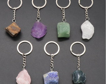 Grand porte-clés en pierre brute, porte-clés en pierres précieuses, porte-clés en cristal, porte-clés en cristal de pierre naturelle, accessoire de sac, cadeau pour lui/elle-YF2206