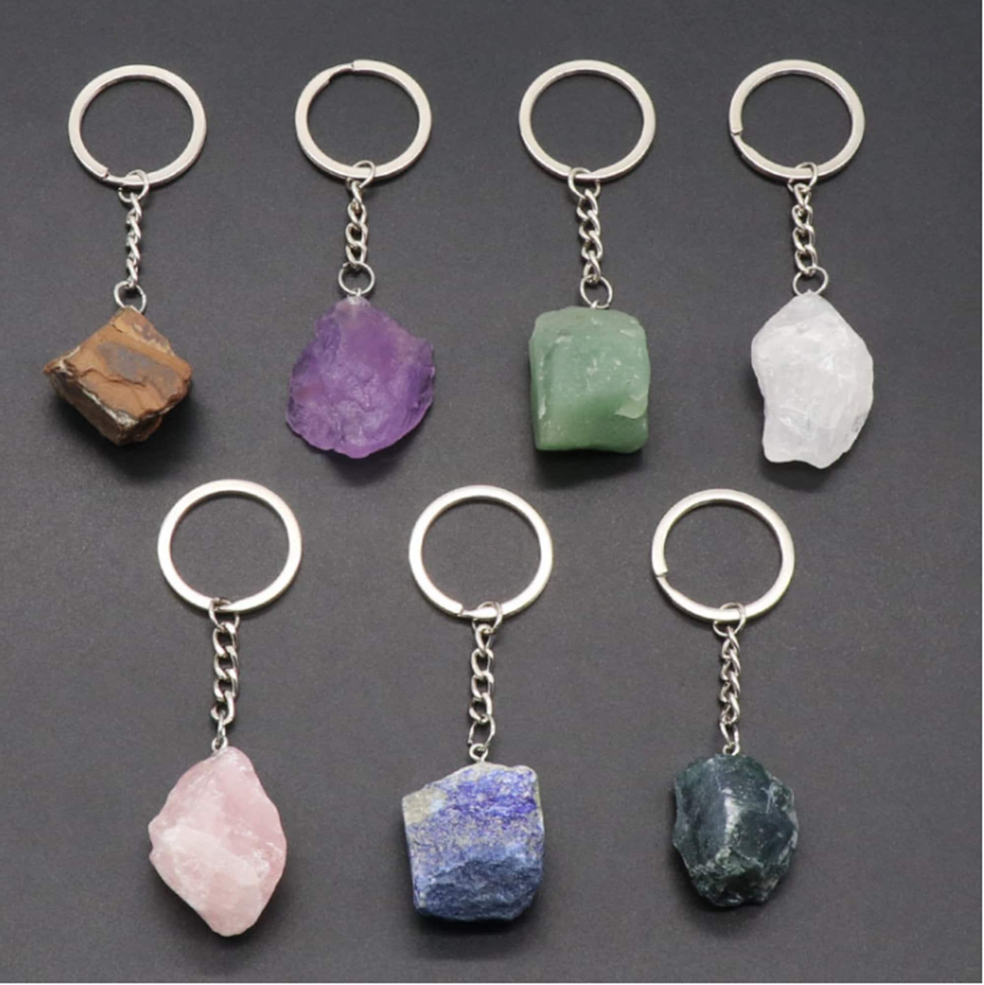 Grande chaveiro de pedra bruta, chaveiro de pedra preciosa, chaveiro de cristal, chaveiro de cristal de pedra natural, acessório de bolsa, presente para ele/ela-YS004