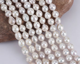 White Nucleated Pearl Strand: DIY Wedding Jewelry Supplies (9-10x10-12mm)