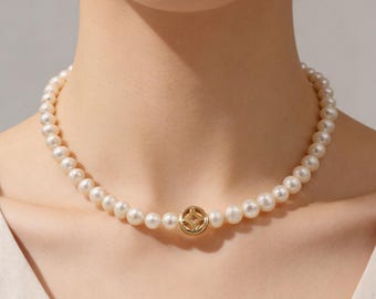 White Round Natural Freshwater Pearls Necklace,High Luster Pearl Necklace,Bridal Necklace,Minimalist Necklace,Wedding Jewelry Gift