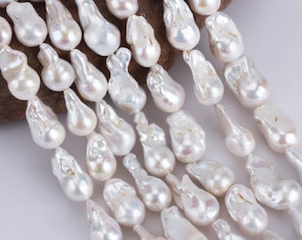 Natural White Freshwater Pearl Strand: Teardrop Beads, Wedding Jewelry Supply (15.5 Inches, 12-15x16-25mm/YHZ002-18)
