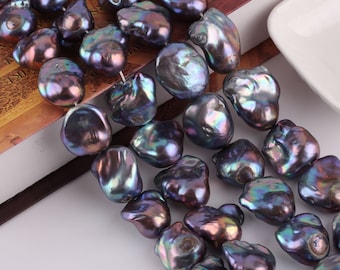 19-20x25mm Black Baroque Pearl Beads, Large Freshwater Cultured  Fireballs Pearls, Beautiful Pearls, Perfect Gift For Her, 16inches-YHZ003-4