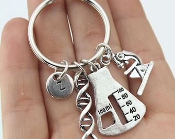 DNA Keychain, Microscope Keychain, Science Keychain, DNA Gifts, Botanist Gift, Science Teacher Gift, Lab Tech Keychain, Lab Tech Gift, DNA