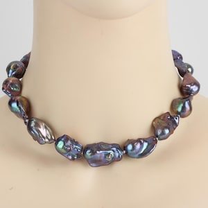 High Luster Peacock Black Freshwater Pearls Necklace,Teardrop Baroque Pearls,Big Nucleated Fireball Pearl,Pearl  Design，Gift for Women
