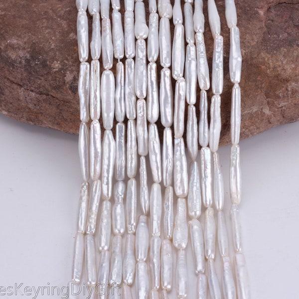 High luster Long White Biwa Stick Pearl Beads,Natural Genuine Loose Freshwater Pearl,wholesale beads,Wedding Pearl-15.5inches15pcs-PB006-9