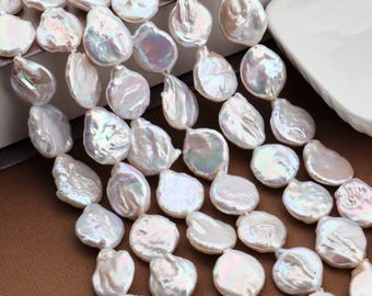 15-16x18-20mm Natural White  Freshwater Pearls, Coin Pearls,Button Pearls,Flat Pearl,Wholesale Necklace Earrings, Beading Supplies-21pcs