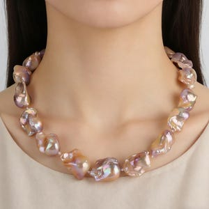 Collar de perlas barrocas de alto brillo, collar de perlas de agua dulce auténticas, collar hecho a mano, regalo para ella, regalos de Navidad