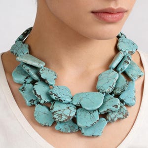Chunky Turquoise Statement Necklace: Knotted Bead Party Jewelry