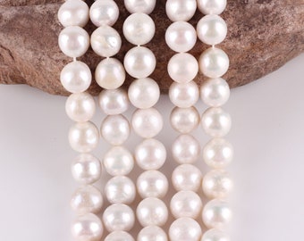 HOT SALE! 12-14mm White Nearly Round Edison Freshwater Pearls, Good Luster Natural Pearls, Loose Beads Strand, Wholesale Beads--31pcs-ADS005