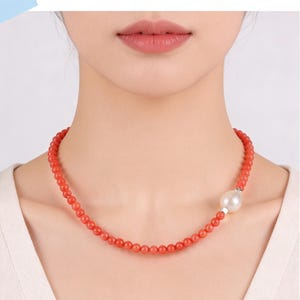 Colar redondo de coral laranja, joias com contas de coral, colar de pérolas de água doce de formato irregular de 13 x 18 mm, presente para amigas, joias de casamento para noivas